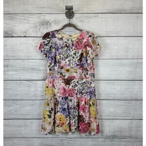 Express Women's Colorful Eyelet Lace Spring Ruffle Floral Dress Size Large
